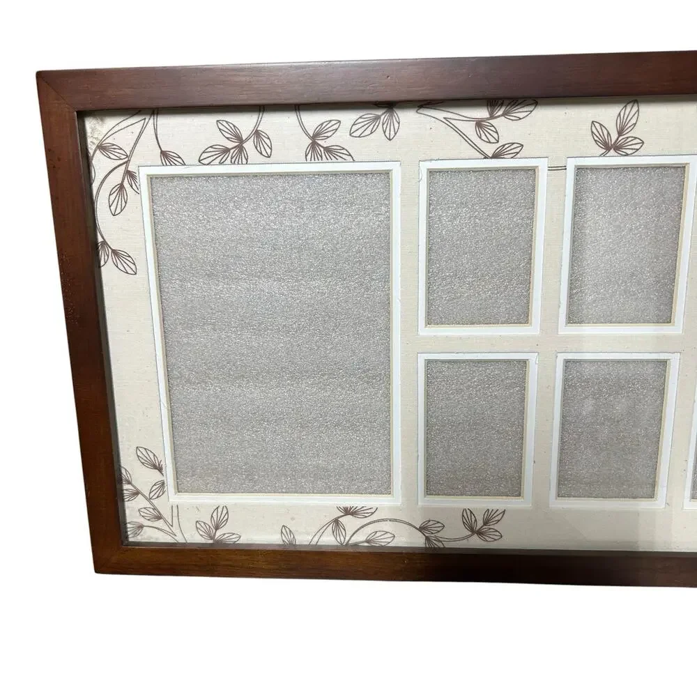 Dark Wood Frame Multi Photo Collage Cream Mat Leaf Accents School Wedding Pet